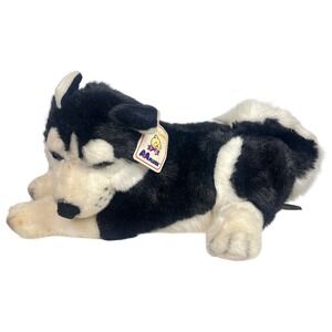 A&A Aurora 17" Black White Siberian Husky Plush Dog Stuffed Animal Tag